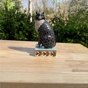 Jim Shore Black and Cream Cat Figurine on Colorful Base